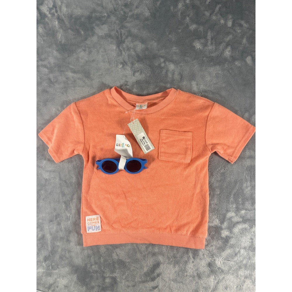 Lily & Jack Kids Terry Cloth T-Shirt and Sunglasses‎ Set Coral Orange D07242